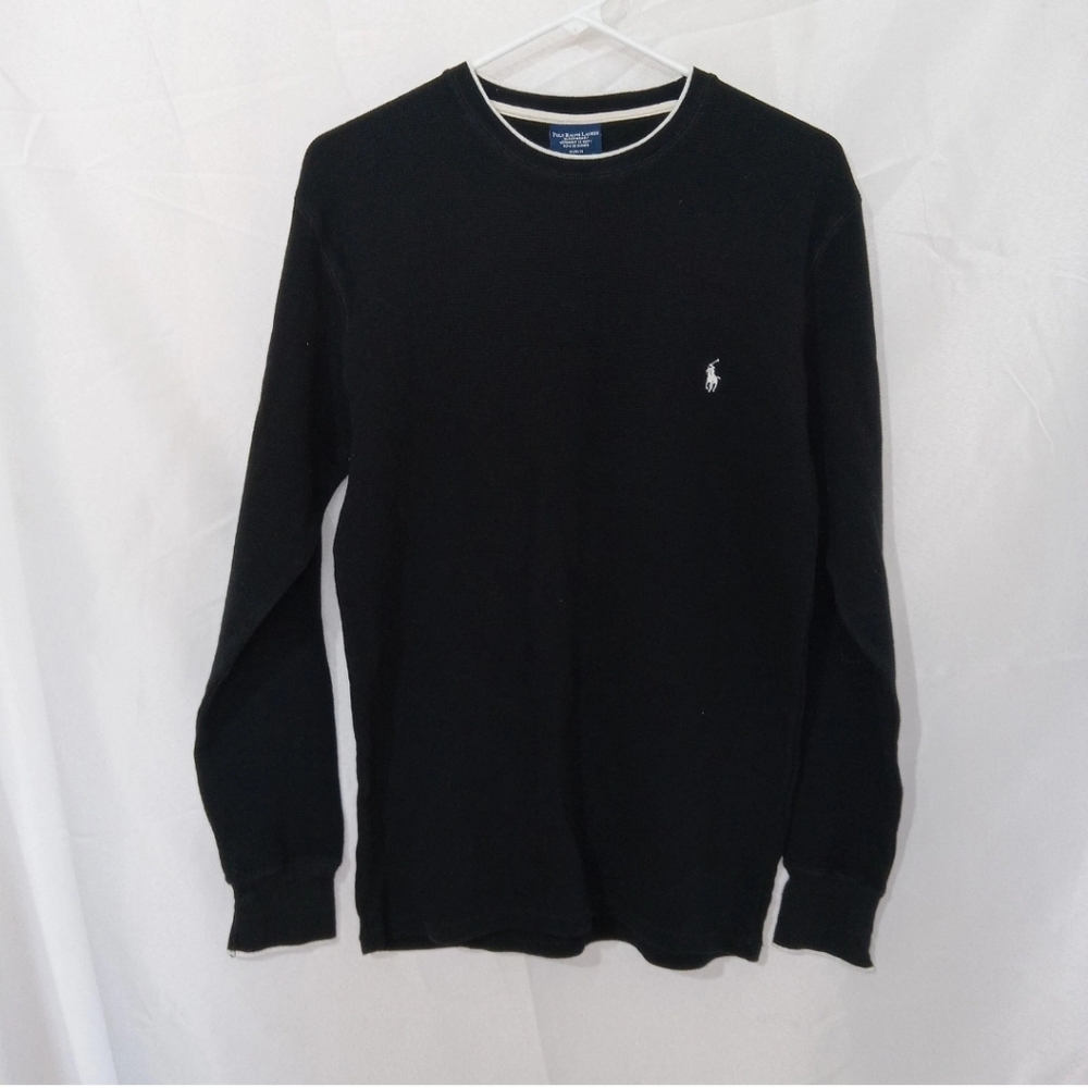 Polo Ralph Lauren Men's Black Waffle Knit Thermal Long Sleeve Shirt M Sleepwear - Picture 2 of 10